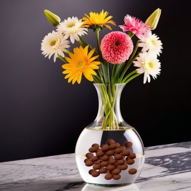 Vase de fleurs avec billes QELBY au fond